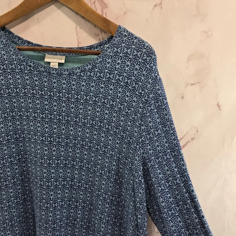 J Jill Shirt Womens Large Blue Long Sleeve Wearever Navy Geometric